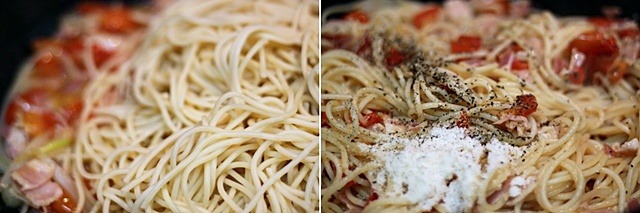 봄을 알리는 파스타요리!! 베이컨&토마토 스파게티