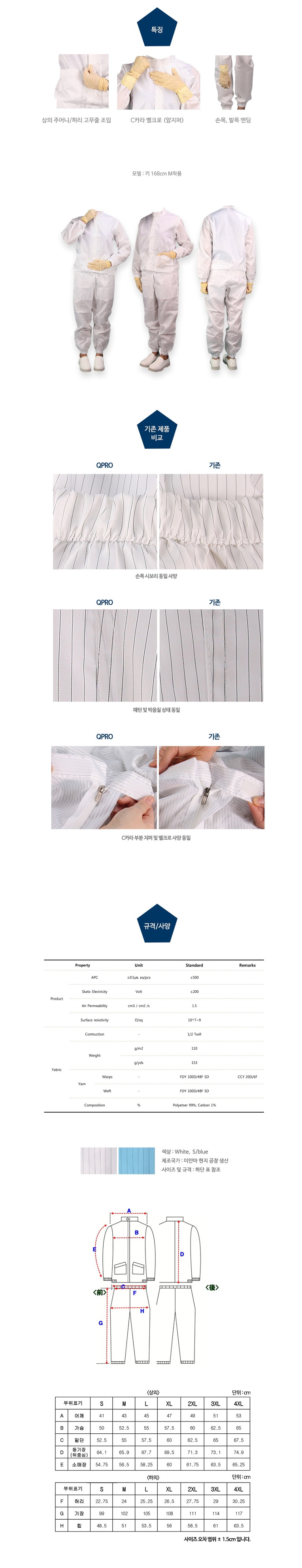 [QPRO] TP-01 (투피스 C카라형) /경제적인 QPRO 방진/제전/무균 투피스 C카라형
