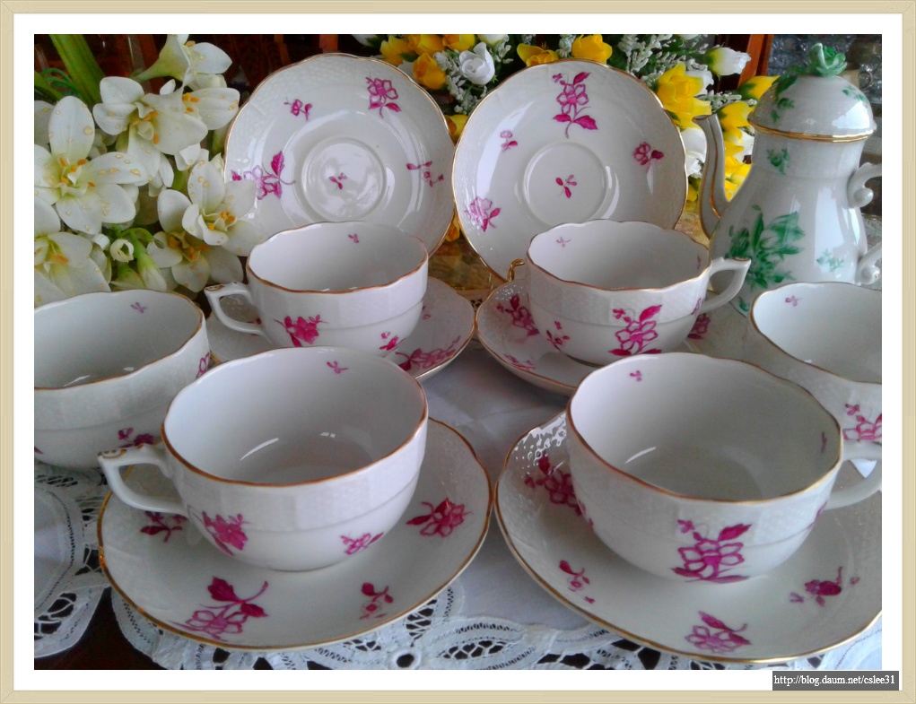 헤렌드 라즈베리 6인조 컵 앤 소서